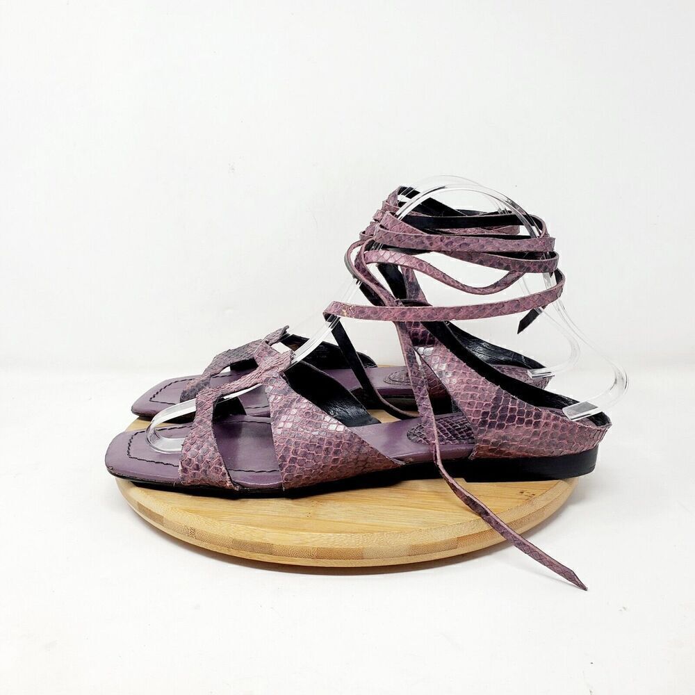 Nine West Sandals Womens 7.5 Purple Snake Print Roman Strappy 90s‎ Y2K Shoes